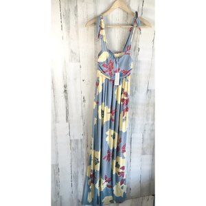 NWT Rachel Pally Knit Maxi Dress Empire Waist Blue Floral Bloom Print Comfy XS